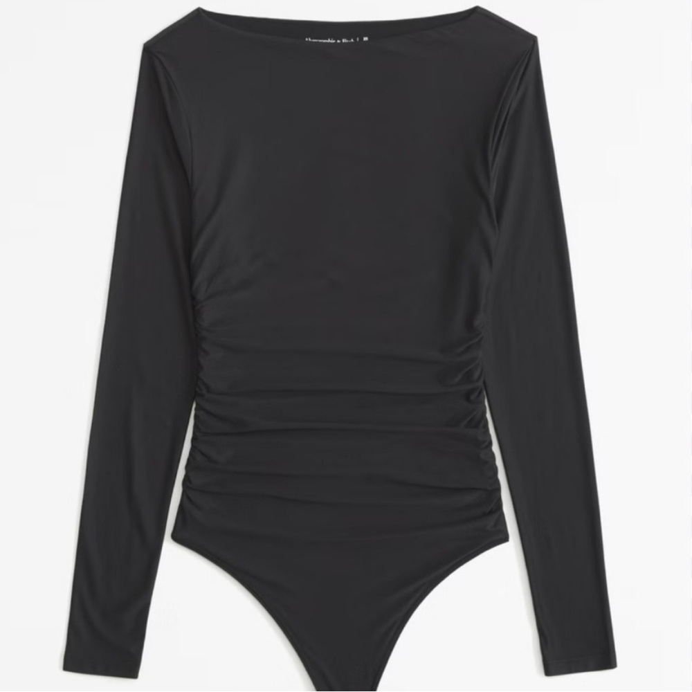 Abercrombie & Fitch Black Long Sleeve Ruched Bodysuit